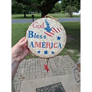 Metal Large Bottle Cap Sign God Bless America Flag Star Americana